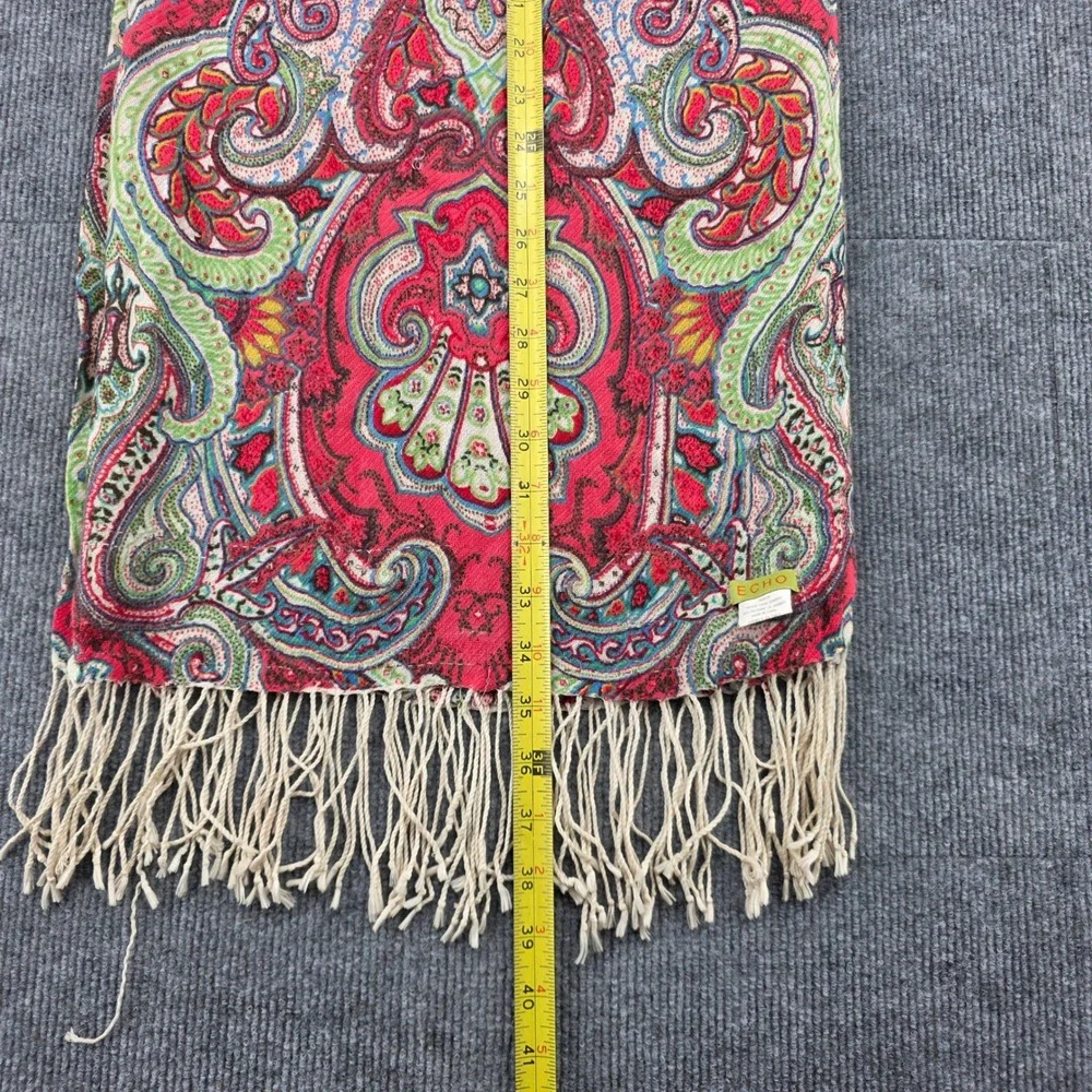 Echo Red Paisley Scarf 100% Rayon from Bamboo Fringe Trim Wrap RN26128